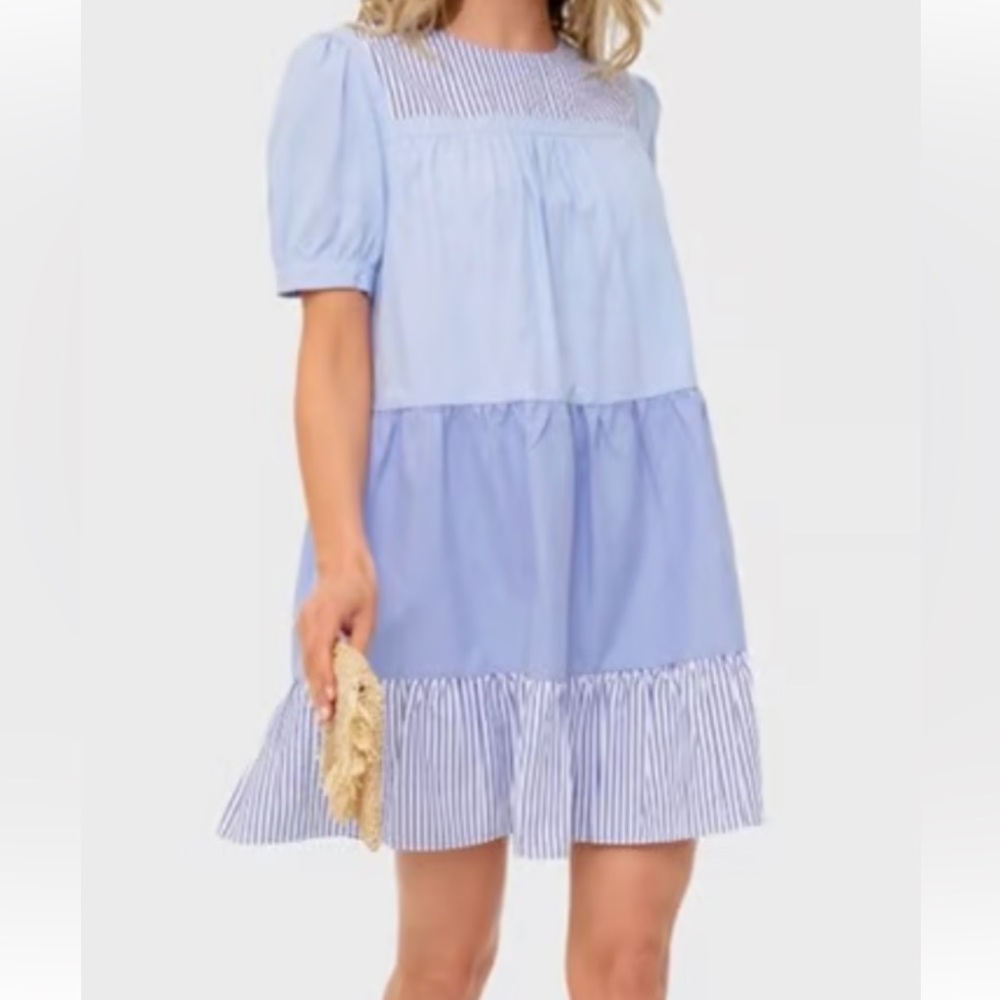 English Factory Blue Striped Quinn Dress